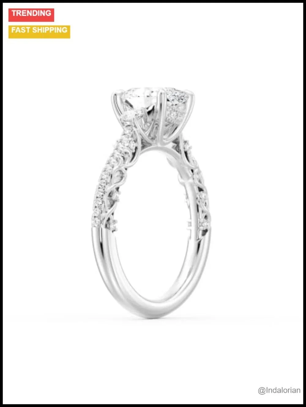 IGI Certified 2CT Oval Moissanite 3 Stone Engagement Ring 925 Sterling Silver